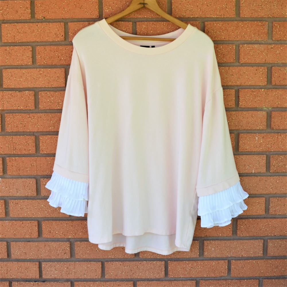 Kaari Blue- Light Pink Ruffle Sleeve Top